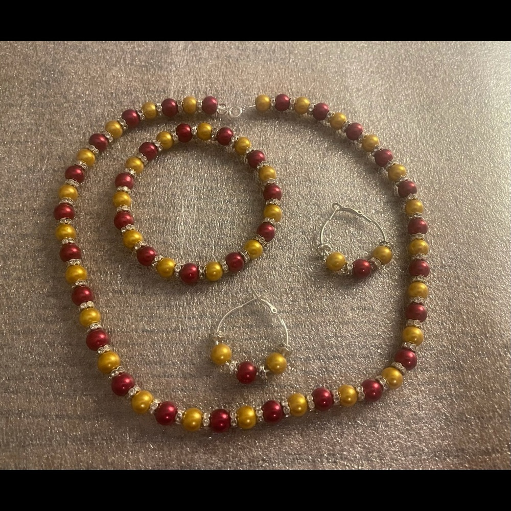 Necklace set handmade Garnet & Gold - Picture 5 of 5